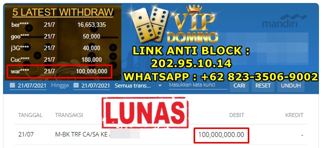 Jackpot Kemenangan 100 Juta Rupiah di situs Vipdomino